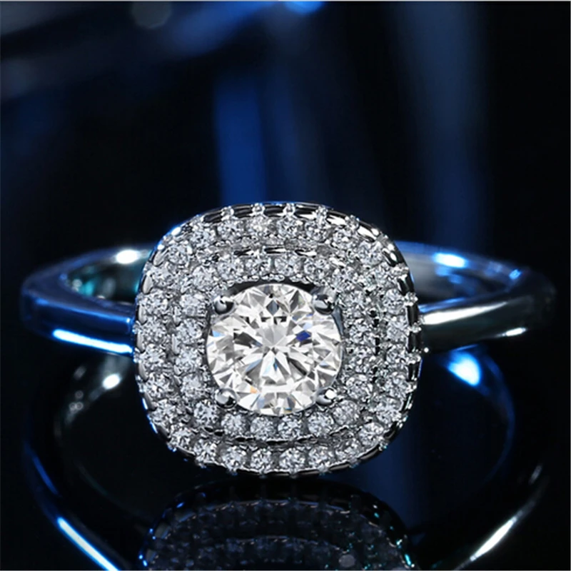 

Luxury Crystal Female Big Zicon Stone Ring Set Fashion 925 Silver Bridal Wedding Rings For Women Promise Love Engagement Ring