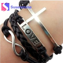 Женский Регулируемый Многослойный кожаный плетеный браслет бесконечная любовь сова крест дружбы кожаные браслеты подарки оптом