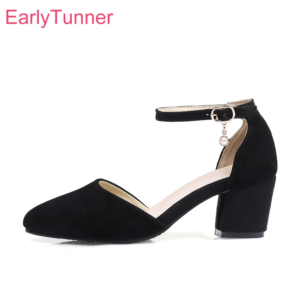 

Brand New Summer Comfortable Beige Women Nude Sandals Black OL Chunky Heels Lady Dress Shoes EC95 Plus Big Size 10 32 45