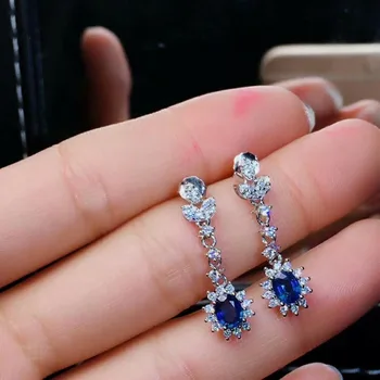 

shilovem 925 silver sterling real Natural sapphire stud earrings fine Jewelry party trendy new party plant 4*5mm jce040569agl