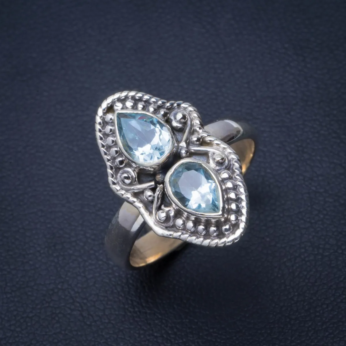 Natural Blue Topaz Handmade Unique 925 Sterling Silver Ring 9 B1317