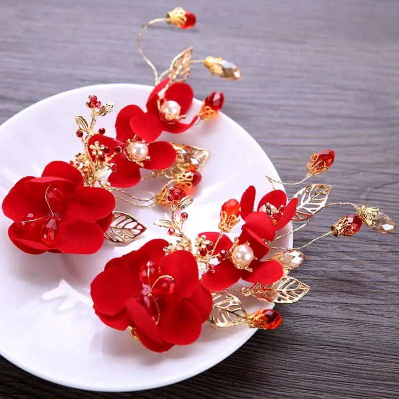 

1PCS Women Delicate Red Color Hairpins Bridal Wedding Fashion Simulation Pearl Hair Accessories Ladies Elegant Chic Hair Clip