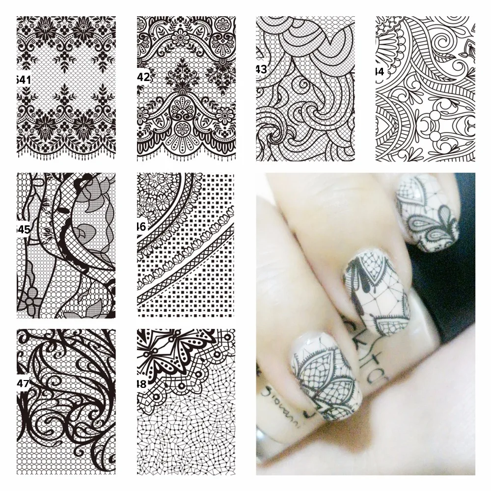 

LCJ Beauty Black Lace Design Nail Stickers Decals Nail Art Decorations Manicure Tools
