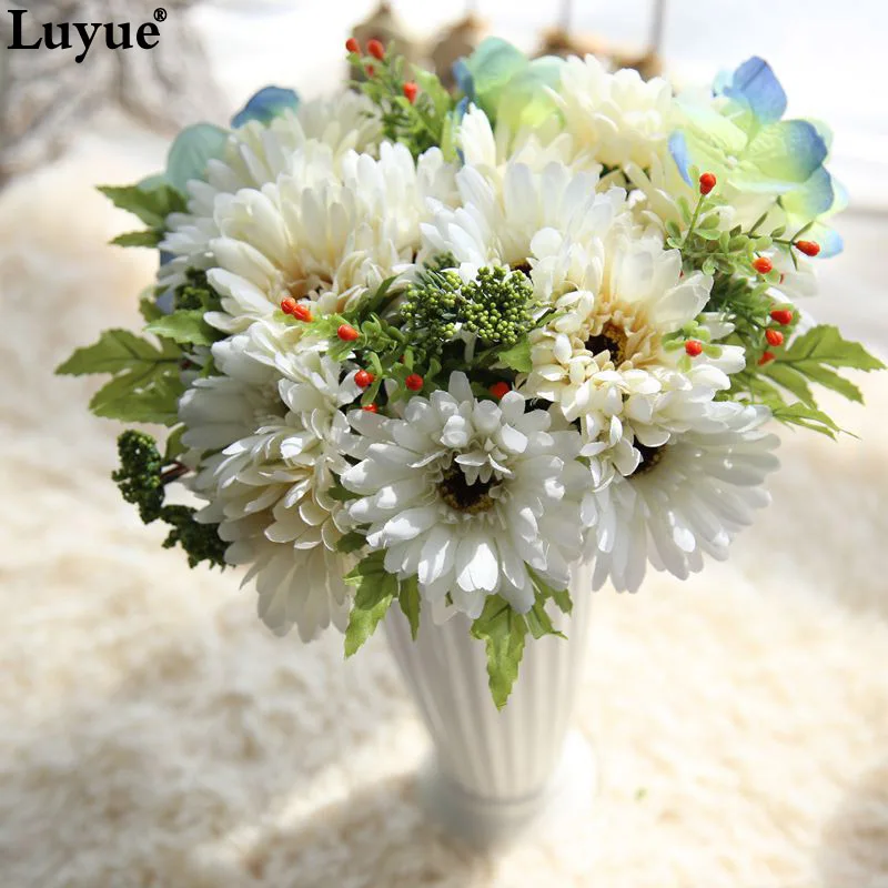 

Luyue Artificial Flower chrysanthemum Bouquet DIY Home Decor Simulation Fake Silk Gerbera Wedding Garden Decor Wreath Hybrid