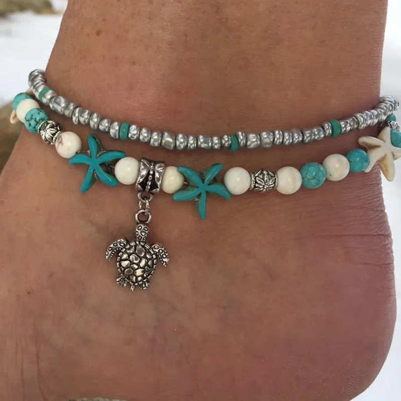 

Bohemian Shell Beads Starfish Turtle Anklet Women Multilayer Foot Chain Anklets Leg Bracelet Boho Style Barefoot Sandals Jewelry