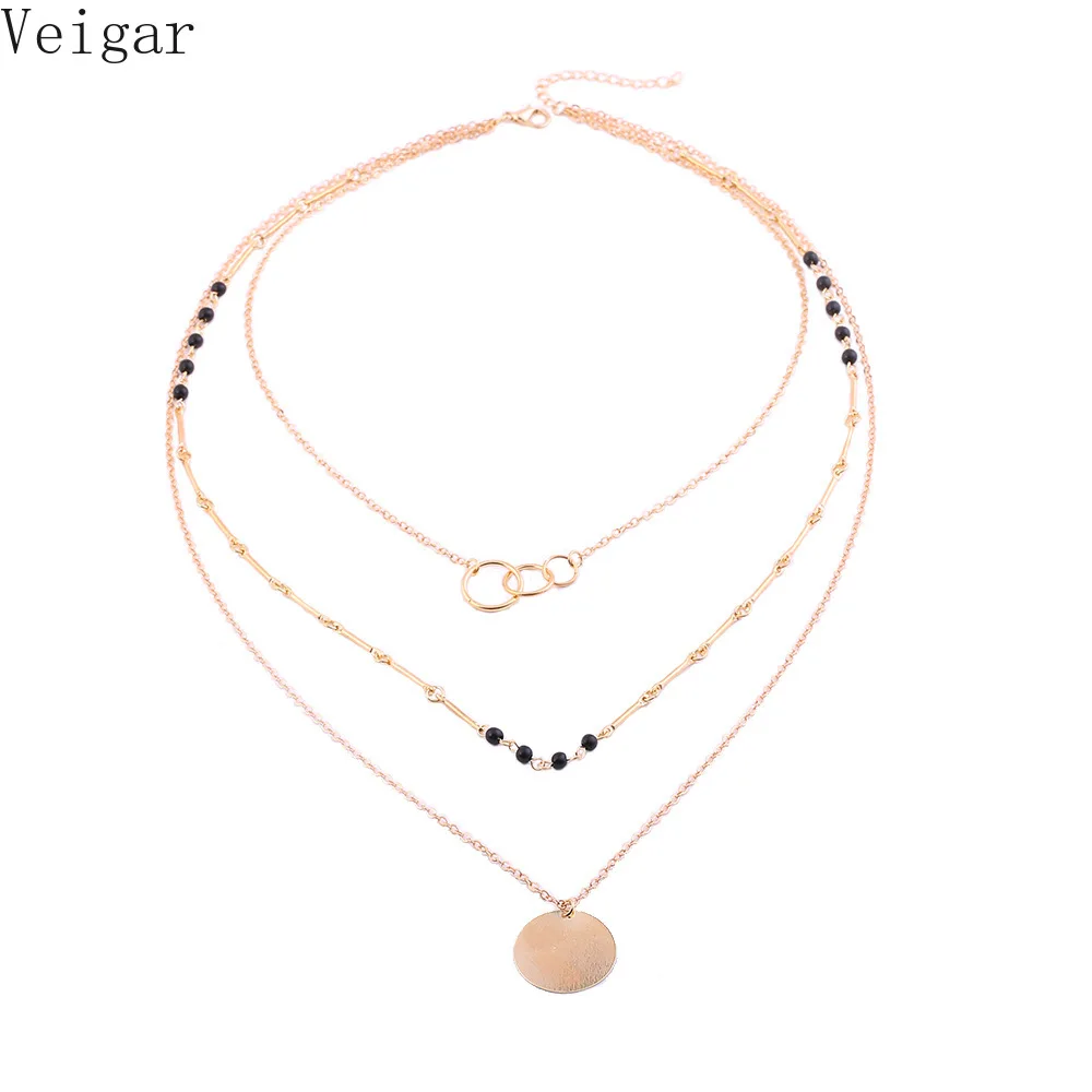 

Circle Clavicle Chain Beads Necklace Round Pendant Necklaces Female 2018 Fashion Jewelry Layered Necklaces Ladies Party Necklace