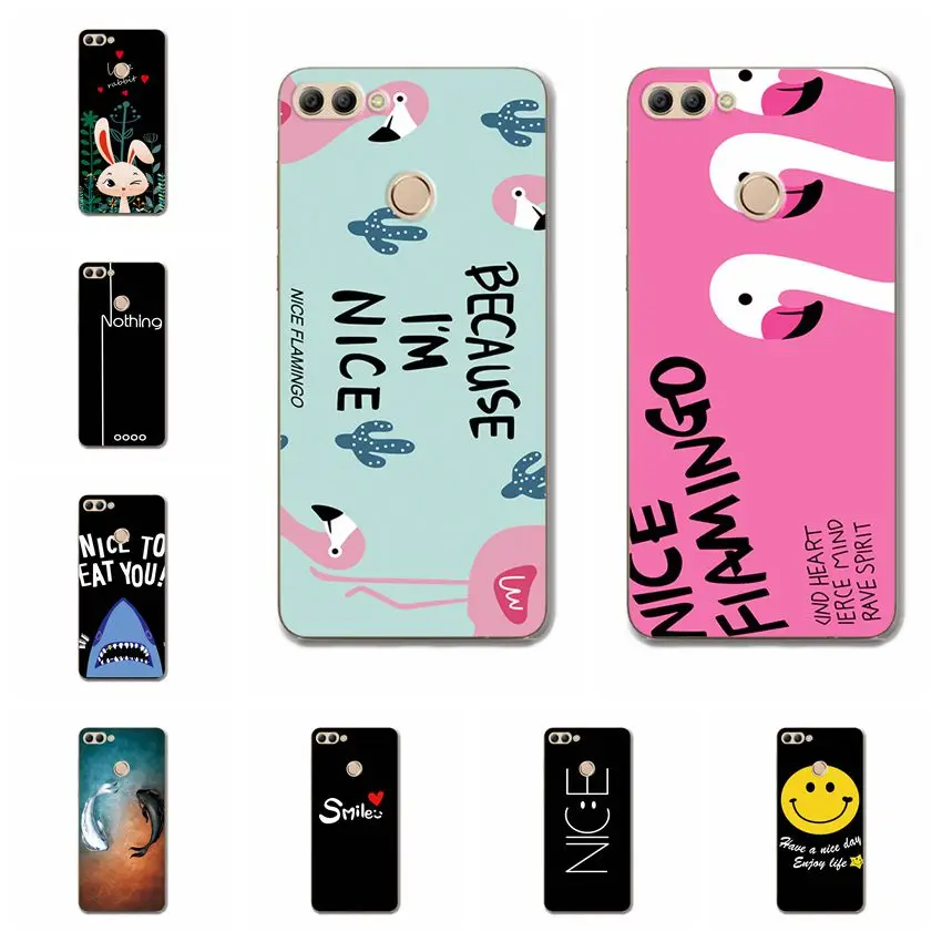 

Cover For Huawei Y9 2018 5.93" Relief Case Huawei FLA-LX2 Cute Bunny Soft Silicon Case Huawei Y 9 2018 Coque