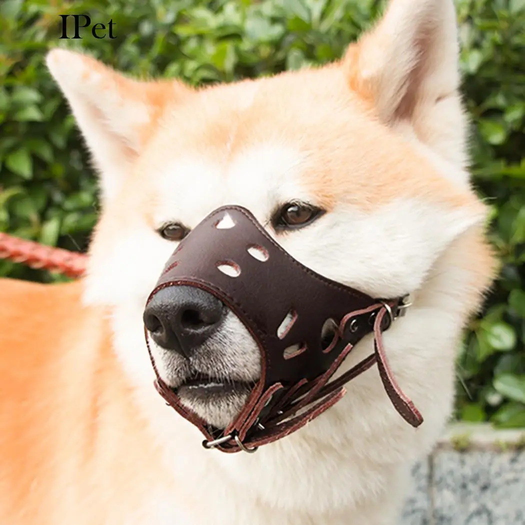 Регулируемый кожаный намордник против укуса предотвращает кора рот дышащий прочный ремешок маска ПЭТ продукт 3 размера маска собаки