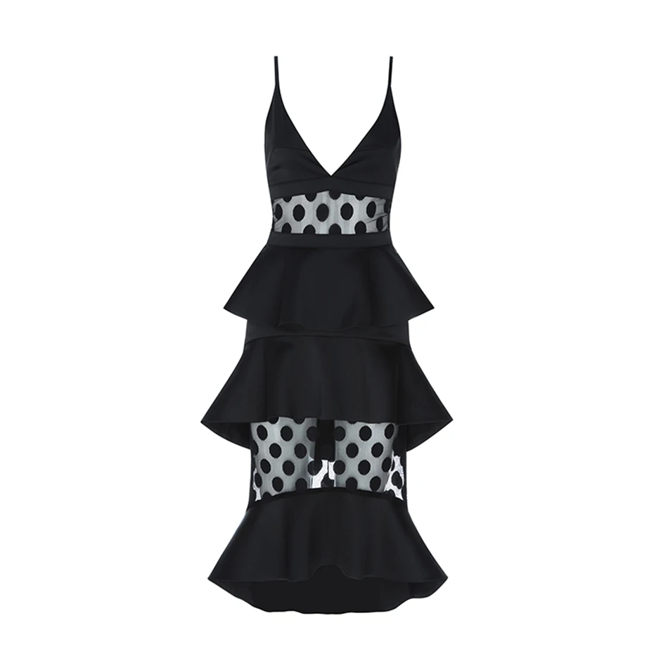 Новое женское сексуальное платье для подиума летнее Сетчатое Клубное платье в горошек с листьями лотоса черное облегающее платье знаменитостей Vestidos