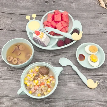 

6pcs/sets Cartoon Snail Feeding Dish Baby Bowl with Spoon Fork Baby Food Tableware Kids Training Dishes Food Container SGS