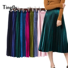 Tingfly/Новинка года; сезон осень-зима; 7 цветов; Женская бархатная юбка; повседневный комплект пуловер+ кожаная юбка; Юбки-миди; женская юбка для девочек