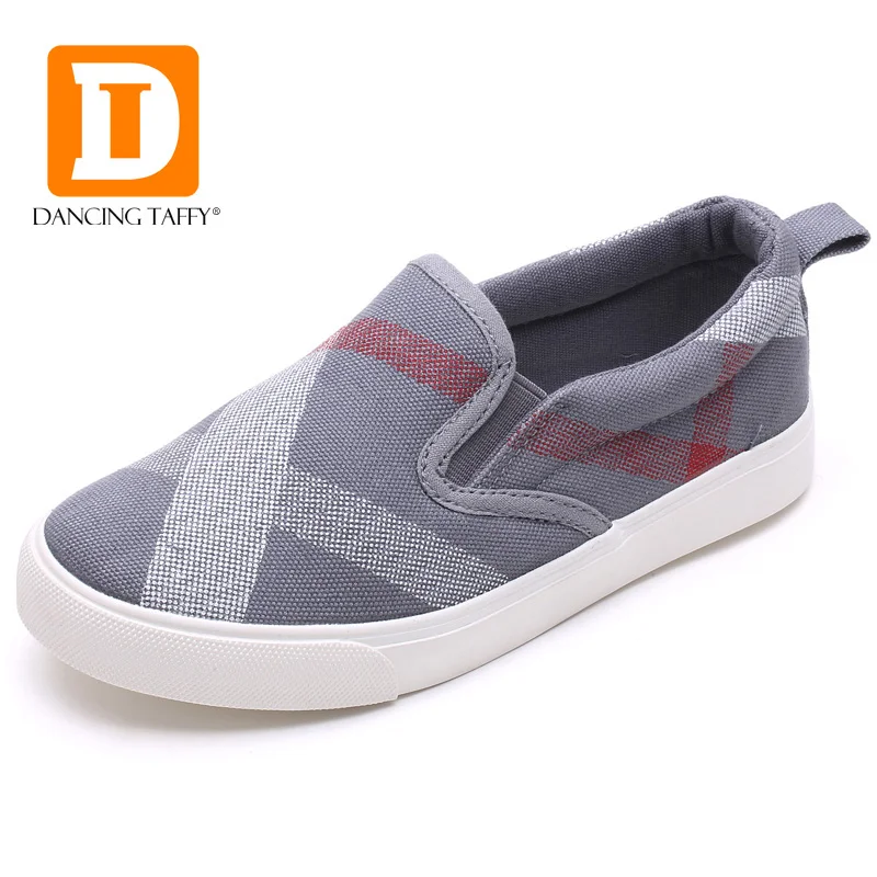 

Gingham Striped Children Shoes Gray Brown Slip On Canvas Girls Boys Sneakers Fashion Rubber Anti Silppery Spring Kids Shoes