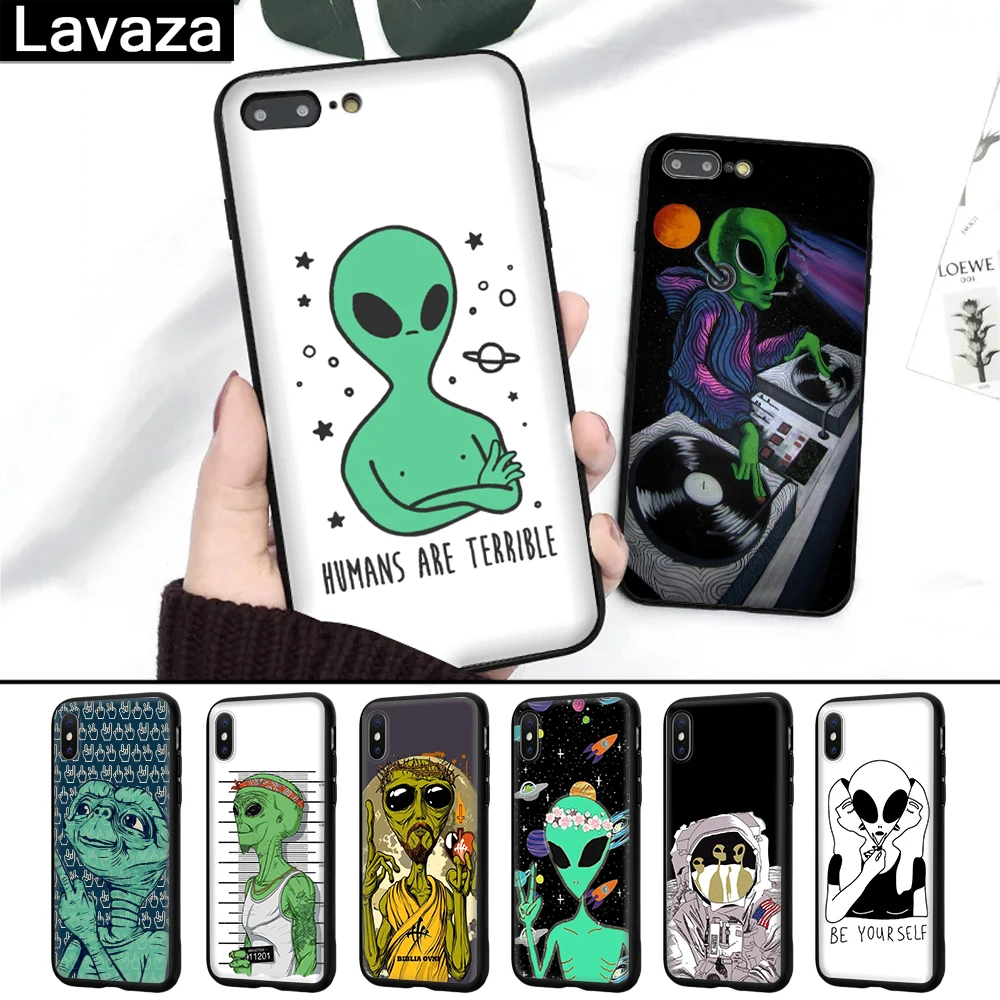 

Lavaza Alien Believe UFO ET cute Emoji Silicone Case for iPhone 5 5S 6 6S 7 8 11 Pro Plus X XR XS Max