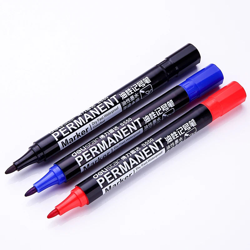 

10 pcs Permanent Marker pen Waterproof Oil ink Black Blue Red color pens for metal ceramic School supplies marcador caneta A6842