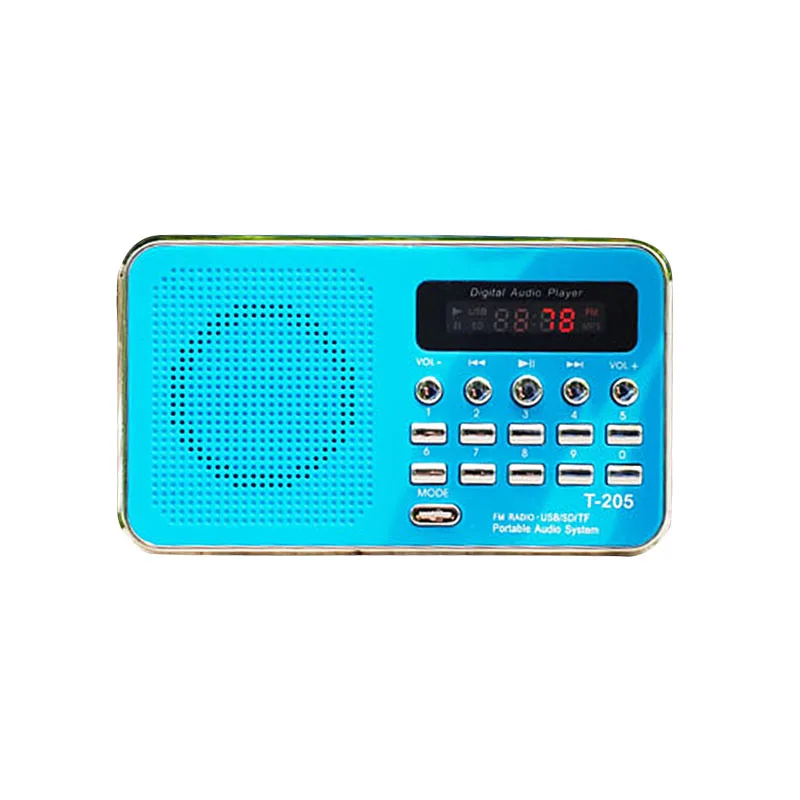 Горячая T-205 портативный мини fm-радио динамик музыкальный плеер TF карта USB с светодиодный дисплей HiFi стерео приемник - Цвет: Синий
