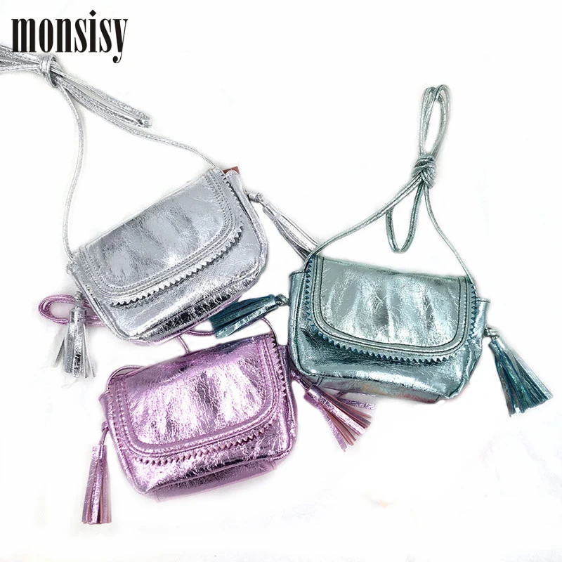Monsisy 5 ADET Sevimli Kız Çanta Çocuk Cüzdan Moda PU Deri Parlak Tassle Çocuk Omuz Çantası Bebek Sikke çanta Prenses çanta