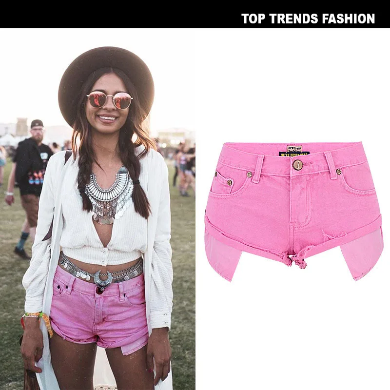 

High Quality pink jean women denim sexy tight jeans shorts