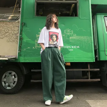 

Pants women 2019 women's retro high waist slim straight straight feel wide leg pants casual pants trousers ins tide