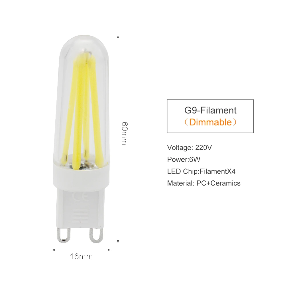 ANBLUB Bombillas G9 3W, 4 Вт, 5 Вт, 6 Вт, светодиодный светильник с регулируемой яркостью, переменный ток, 220 В, светильник в виде свечи, лампа, заменяющая галогенный светильник 20 Вт, 30 Вт, 40 Вт, для люстры - Испускаемый цвет: 6W Dimmable