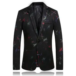 Черный Для мужчин с длинными рукавами костюм куртка мода Повседневное Цветочные пиджаки Осень Высокое качество Jaqueta 4XL