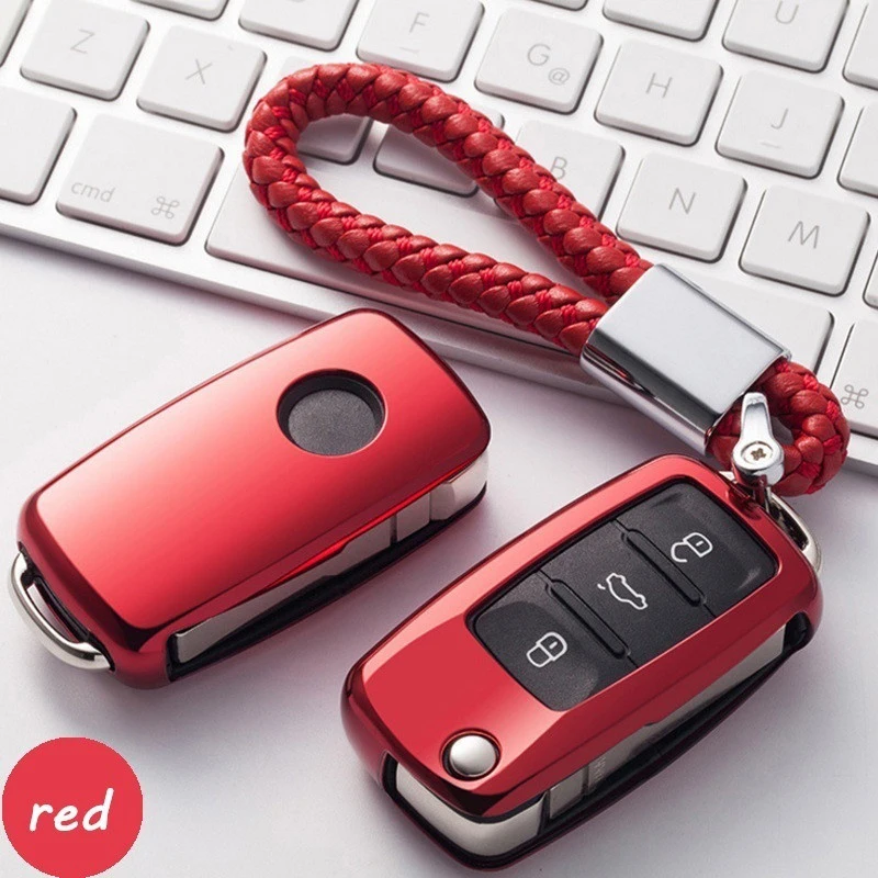 Автомобильный чехол для ключей, чехол с дистанционным управлением для Фольксваген Шкода ПАССАТ Джетта, ручной брелок, чехол для ключей, автомобильные аксессуары - Название цвета: Красный