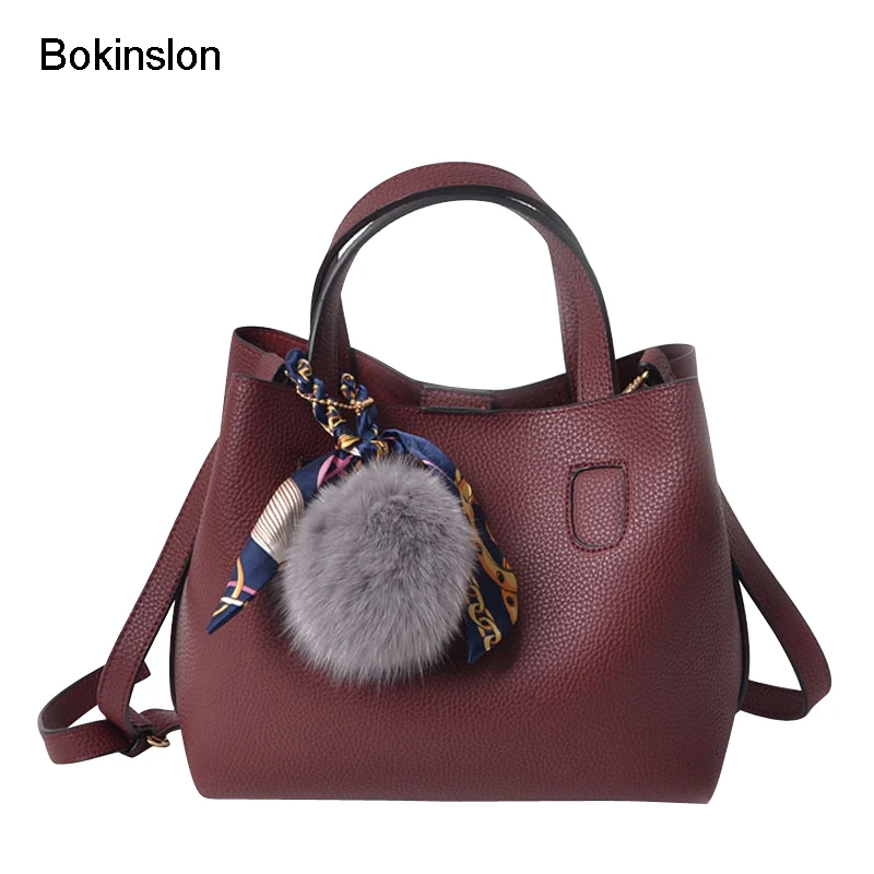 

Bokinslon Woman Handbags PU Leather Fashion Composite Bag For Ladies Large Capacity Solid Color Girls Shoulder Bags