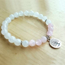 Дерево жизни браслет для женщин 8 мм белый камень и розовый кварц бисером браслет из натурального камня подарок для нее