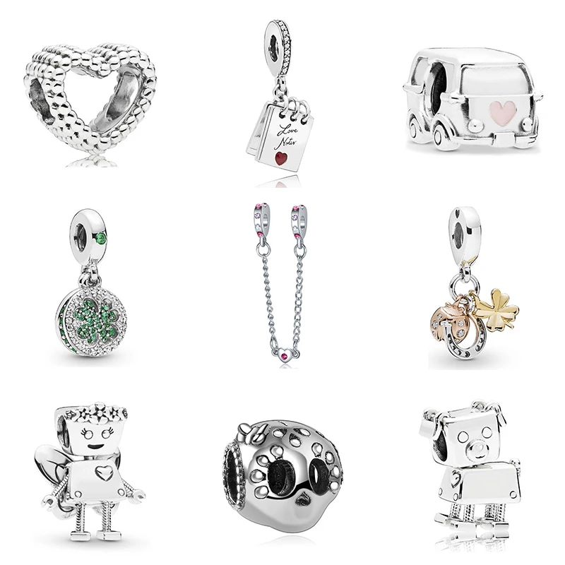 

New Original Bead Alloy Charms Clover Heart Charm Fit Pandora Bracelet Necklace DIY Women Jewelry