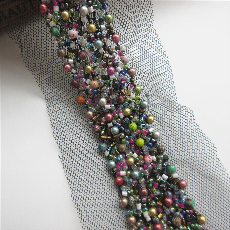 

1 Yard 3cm Colorful Pearl Bead Lace Edge Trim Ribbon African Fabric Embroidered Applique Sewing Craft Wedding Dress DIY Clothes