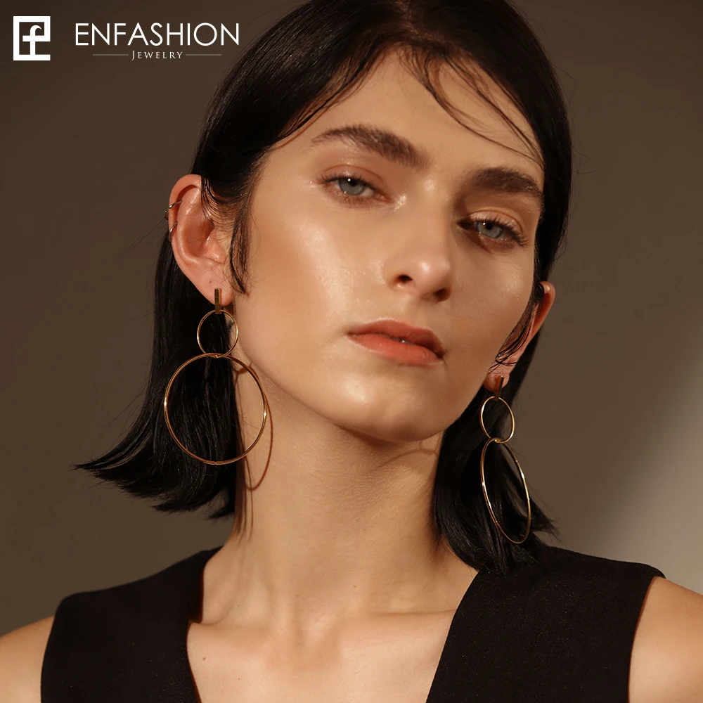 Enfashion Jewelry Geometric Circle Line Dangle Earrings Gold color Stainless steel Long Drop Earrings For Women Earings EEF1017 Enfashion Jewelry Geometric Circle Line Dangle Earrings Gold color Stainless steel Long Drop Earrings For Women Earings EEF1017