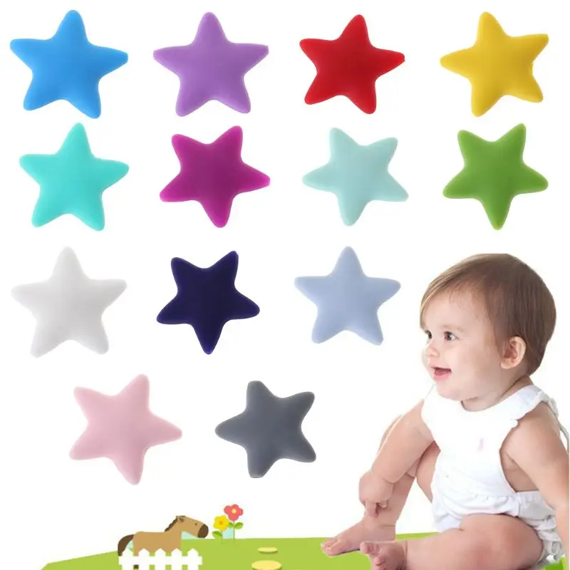 

10 Pcs/Set Silicone Beads Baby Teether Teething Grind Massage Newborn DIY Necklace Tool Toys Safe Star Shape Food Grade Bead