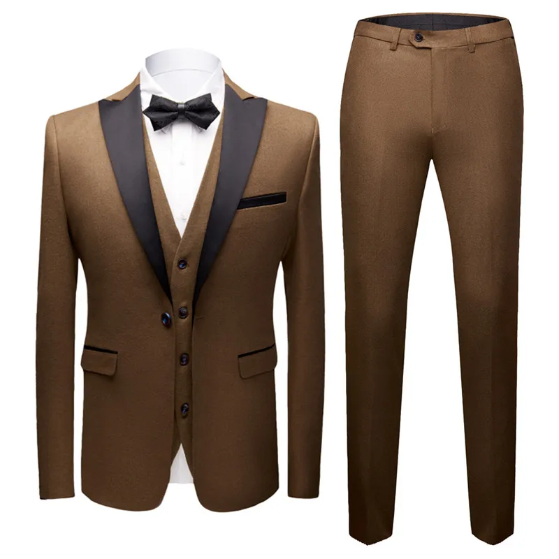 

Men's suit men's slim suit three-piece suit (jacket + pants + vest) men's business casual suit formal banquet dress