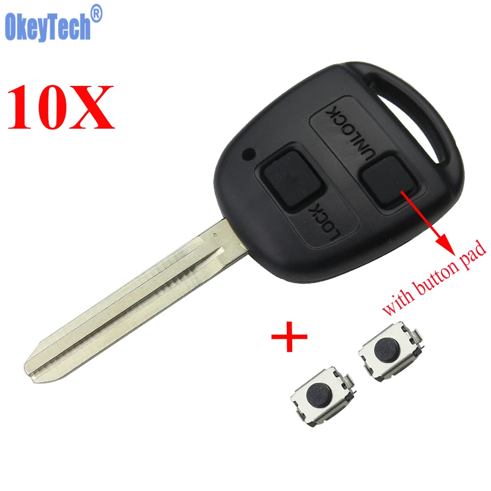 OkeyTech 10PCS LOT 2 Button Car Remote Key Case Shell Fob For Toyota Yaris Avalon Camry RAV4 Corolla Echo+Key Pad+2pcs Switches