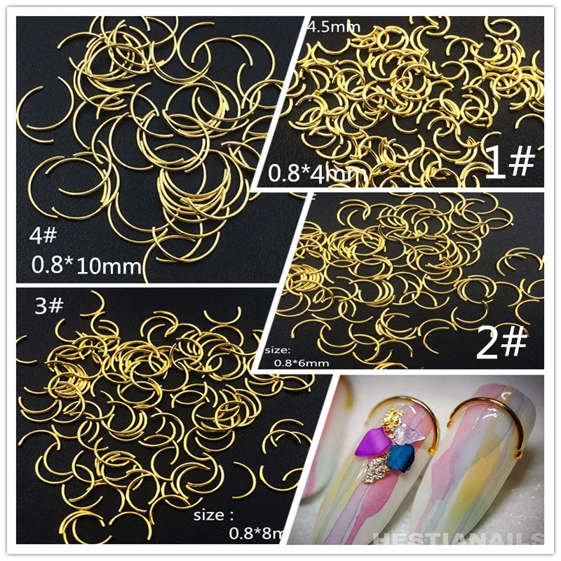 

100Pcs/Lot 4mm 6mm 8mm 10mm Gold Silver Punk Metal Bent Rods Rivets Studs Metal Alloy Nail Art Decorations/Stickers for Manicure