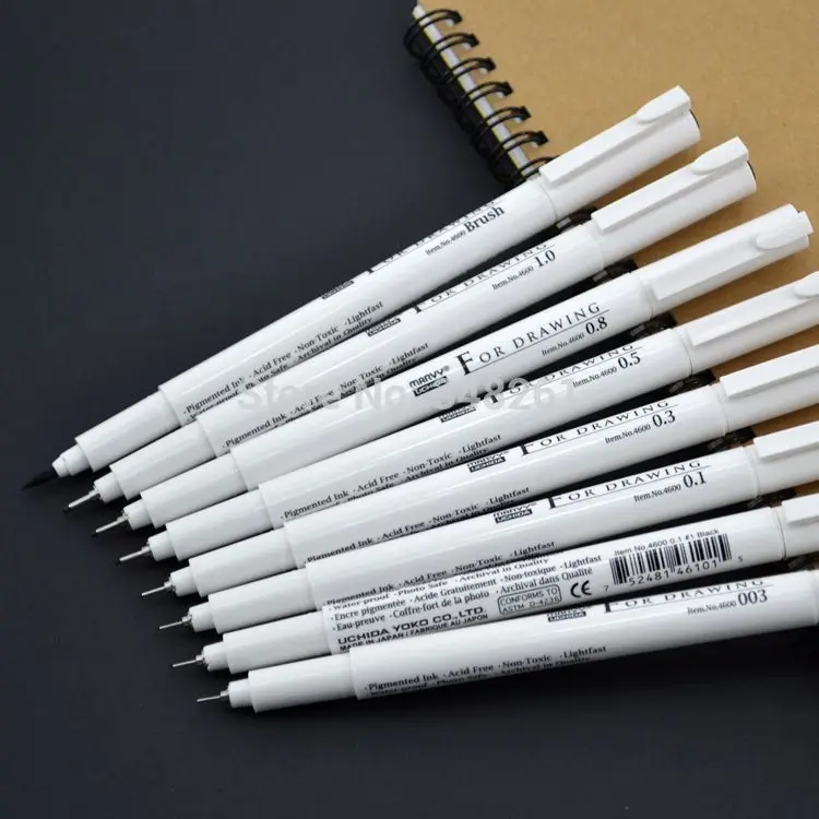 

8 pcs of Marvy 4600 Needle Sketch Fine Line Pen 0.03 0.05 0.1 0.3 0.5 0.8 1.0 mm and Brush