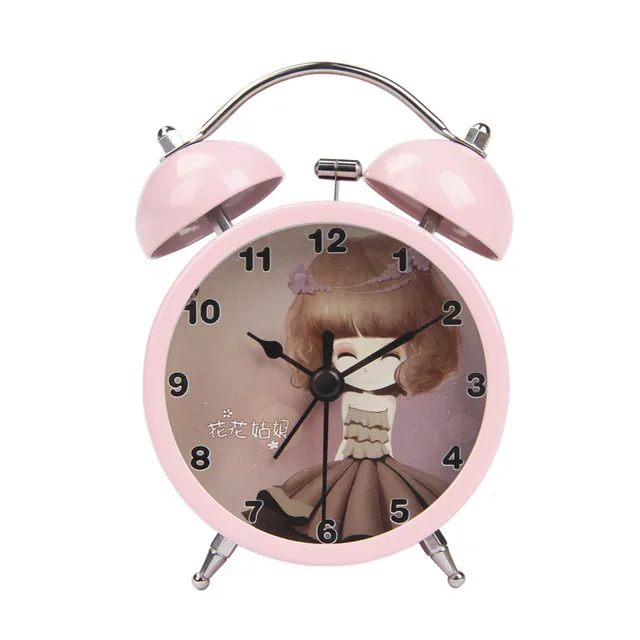 Креативный металлический Настольный Будильник мультяшная девочка 3 inth дети рядом с двойным колокольчиком игольчатый будильник - Цвет: Розовый