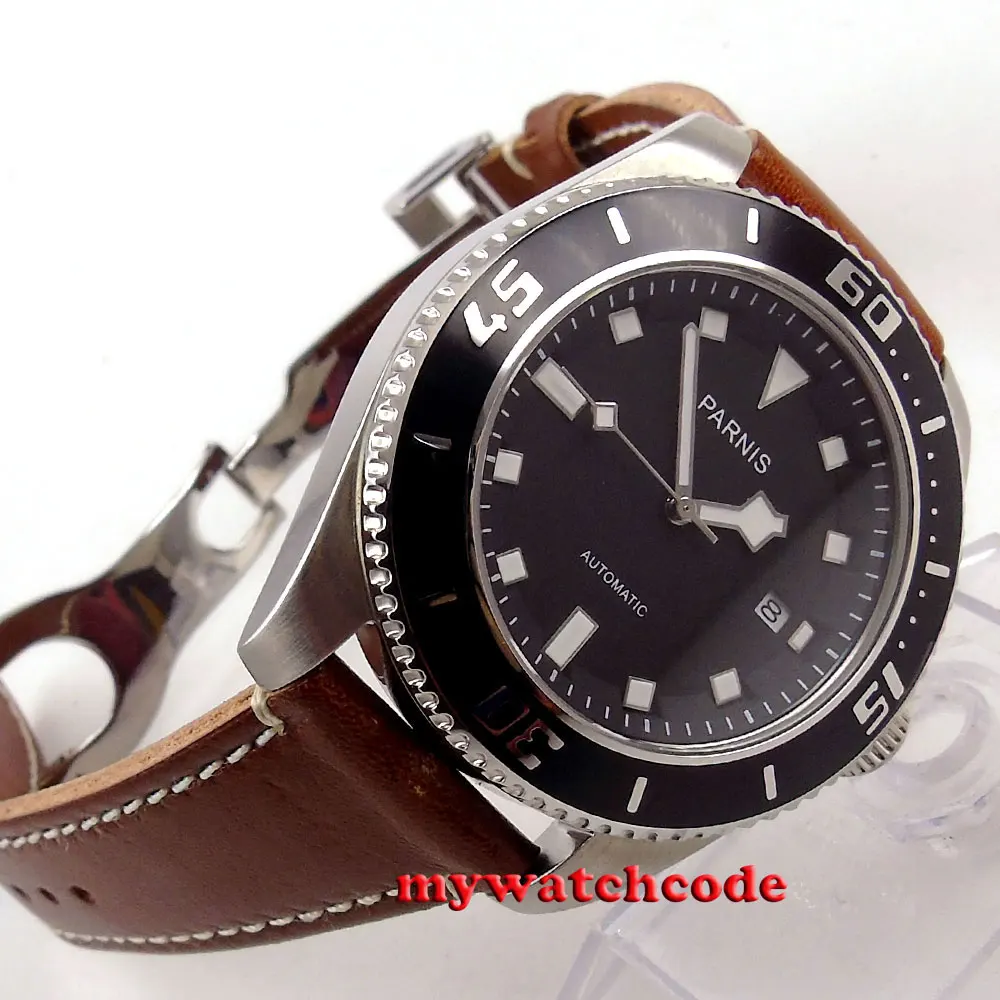 43mm Parnis black dial black bezel date miyota automatic diving mens watch 591C 43mm Parnis black dial black bezel date miyota automatic diving mens watch 591C