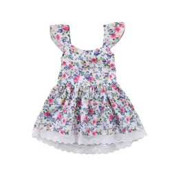 Платье Детское платье для маленьких девочек цветочный О-образный воротник, без рукавов 2018 летнее милое праздничное платье платья для