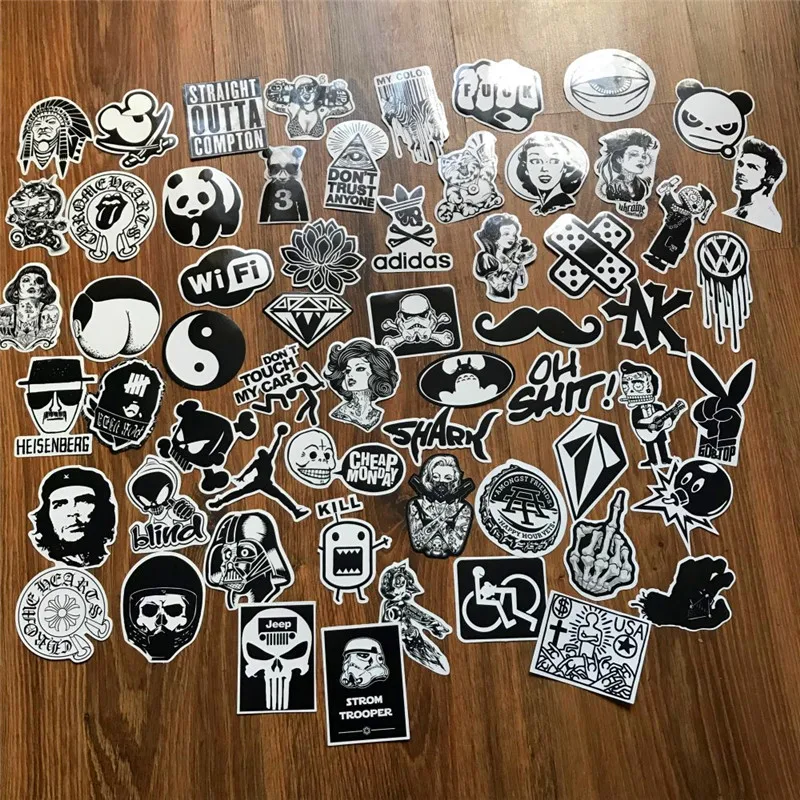 

Sailnovo 6cm x 4cm 60PCS Car Stickers Pack Random Music Skateboard Guitar Travel Case sticker Black and white Auto decal Sticker