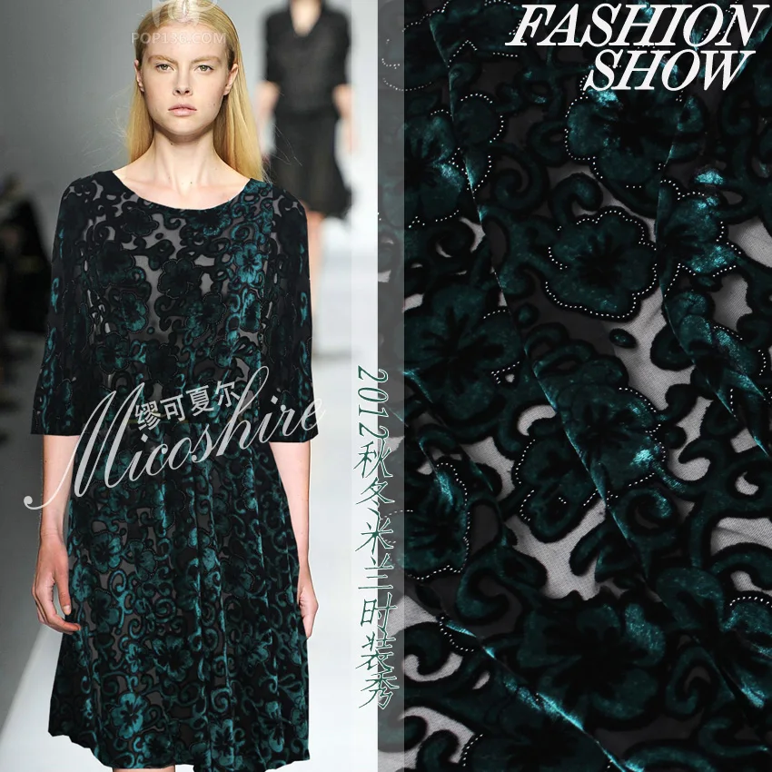 

High-quality New Fashion Luxury Velvet Fabric Thickening Blackish Green Lace Clothes Autumn Dress Fabric Wholesale Ad Rtail OEM