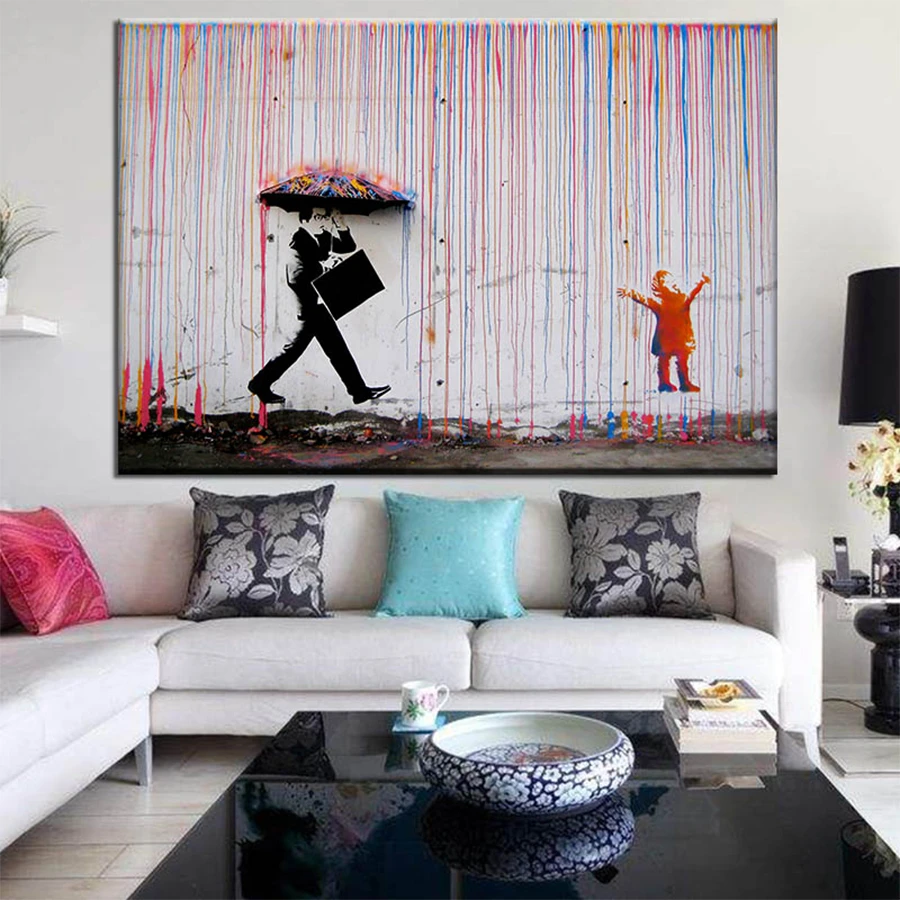 Banksy Graffiti Colorful Rain Canvas Art Prints Paintings Wall Art Poster  Pictures Pop Home Decoration No Frame