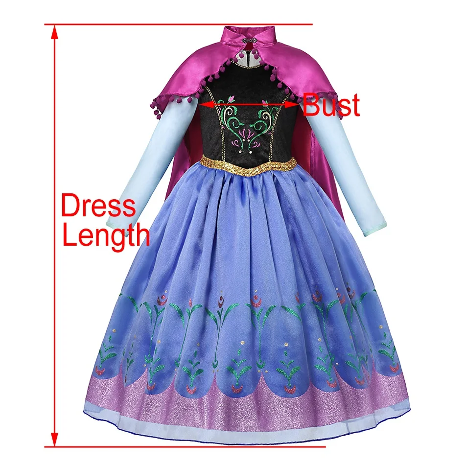 VOGUEON Deluxe Girls Anna Princess Costume Snow Queen Elsa Anna Dress Up Halloween Kids Cosplay Pageant Party Fancy Long Dress