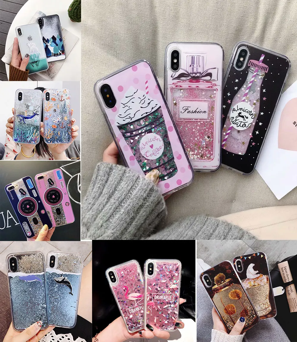 

Liquid Water Case Unicorn Whale Camera Dynamic Quicksand Glitter Bling Soft Silicone Cover for iPhone X 7 8 Plus 6 6S XS Max XR