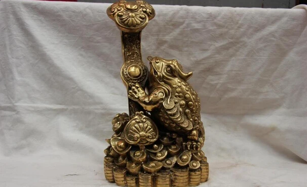 

Collectible bronze lion statue S1037 Chinese Folk Copper Bronze Fengshui Wealth YuanBao Coin Three-legged RuYi Toad
