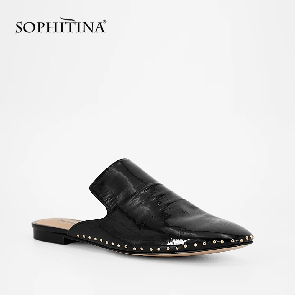 SOPHITINA/пикантные туфли без задника из мягкой коровьей лакированной кожи на