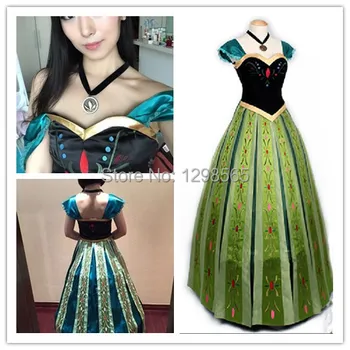 

Custom Made Anna Embroidery Coronation Dress snow Princess Anna Costumes with Necklace free shipping formal dress for halloween