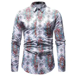 Европа Большой Размеры Мужской Винтаж рубашки для мальчиков 3XL для мужчин печати Блузка звавечерние ужин Blusa 2019 Осень Топы корректирующие
