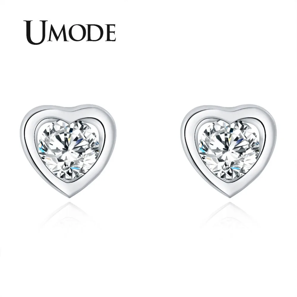 

UMODE Women Small Cute Heart Studs Earrings Crystal Cubic Zirconia Korean Fashion Jewelry bisuteria de moda oorbellen UE0455