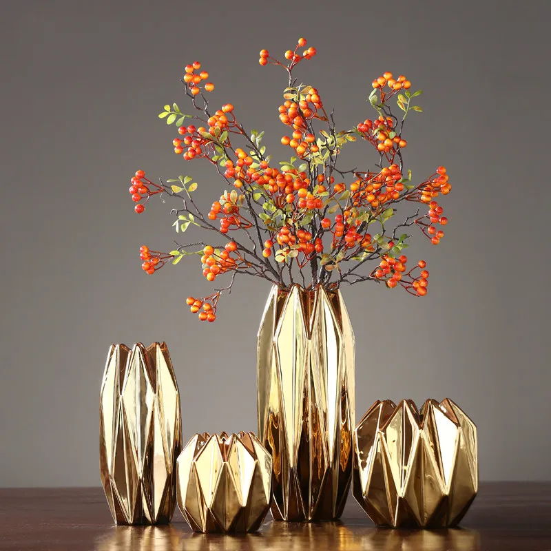 

Creative Ceramic vase Gold geometric modern Fold Flower vase Flower arrangement Home living room decoration Nordic style