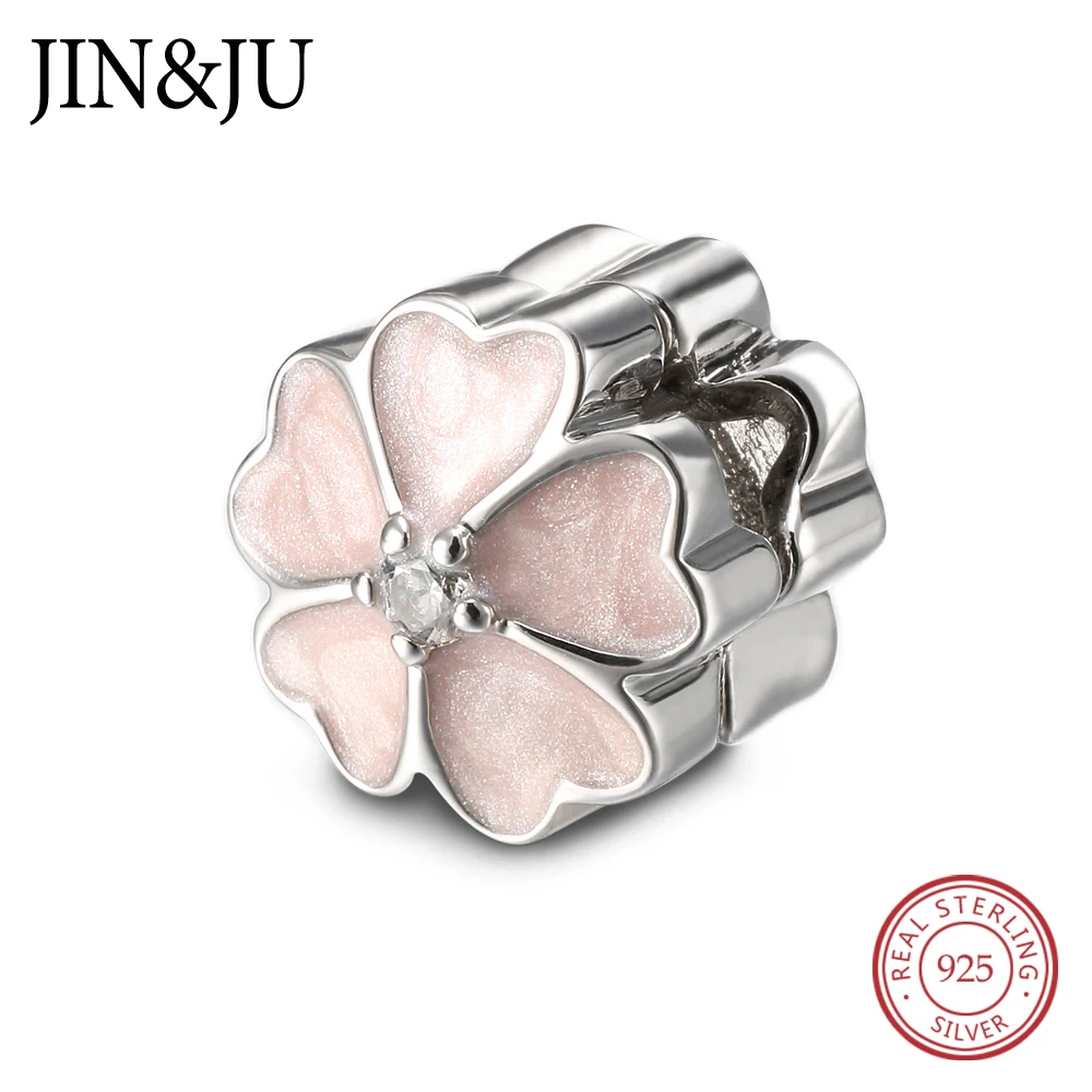 Jin &amp Ju однотонный серебряный элегантный браслет два цвета эмалированный цветок